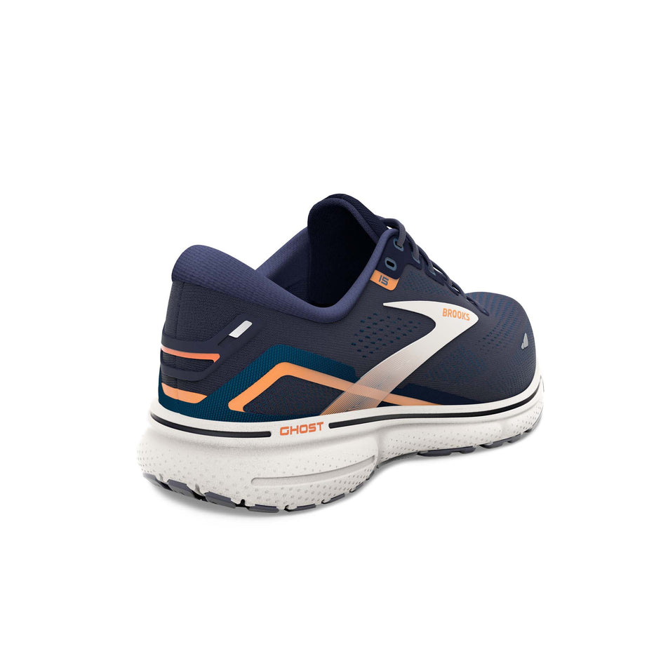 Right shoe posterior angled view of Brooks Men's Ghost 15 2E Running Shoes in blue (7705942163618)
