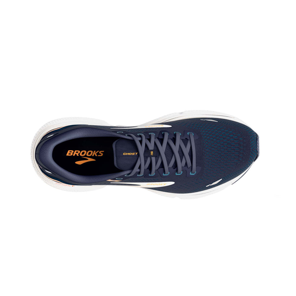 Right shoe upper view of Brooks Men's Ghost 15 2E Running Shoes in blue (7705942163618)