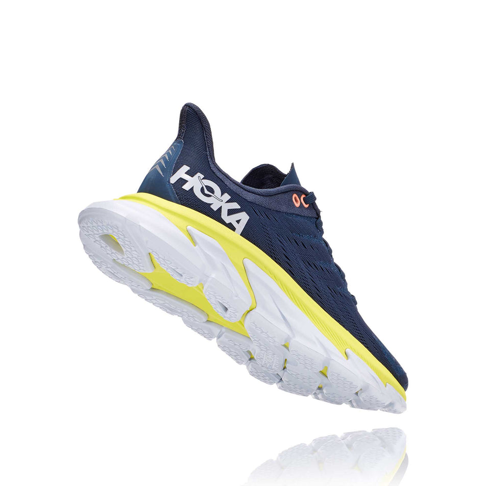 Posterior toe off view of women's hoka clifton edge running shoes (7020581290146)