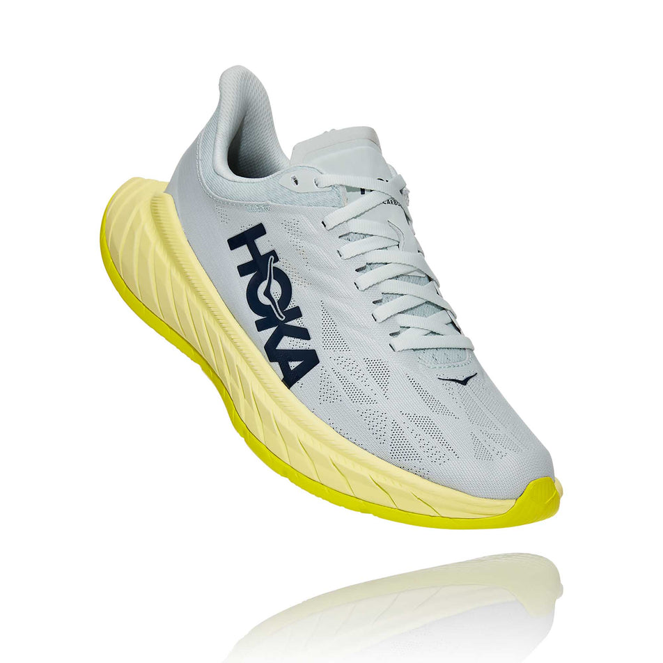 Lateral and forefoot areas of the right shoe from a pair of women's Hoka Carbon X 2 in a slanted position (6901964931234)