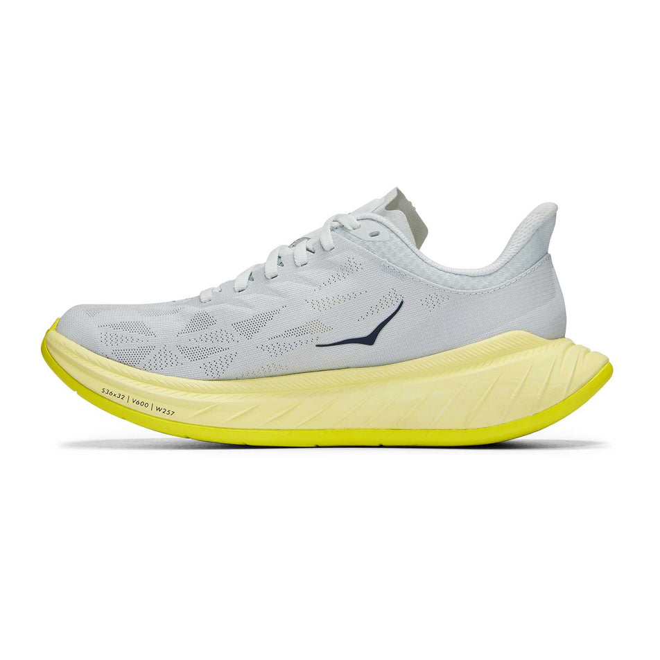 Medial side of the right shoe from a pair of women's Hoka Carbon X 2 (6901964931234)