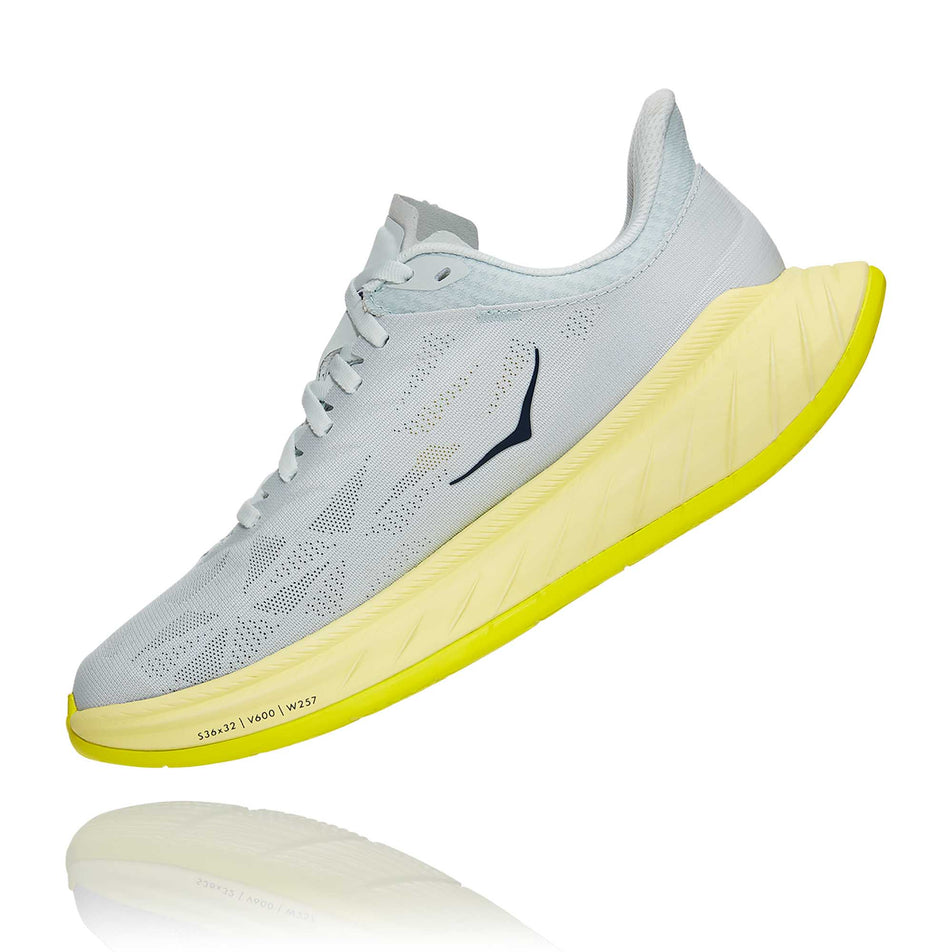 Medial side of the right shoe from a pair of women's Hoka Carbon X 2 in a slanted position (6901964931234)