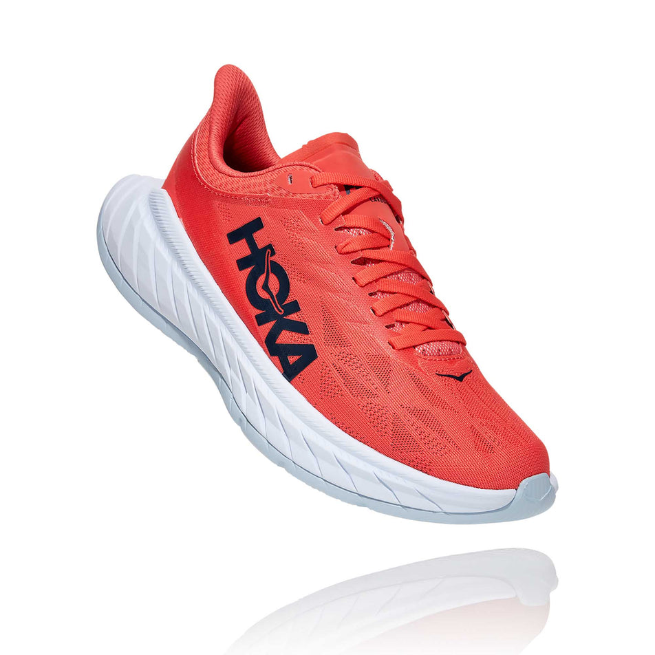 Lateral and forefoot sections of the right shoe from a pair of women's Hoka Carbon X 2 in a slanted position (6901956018338)
