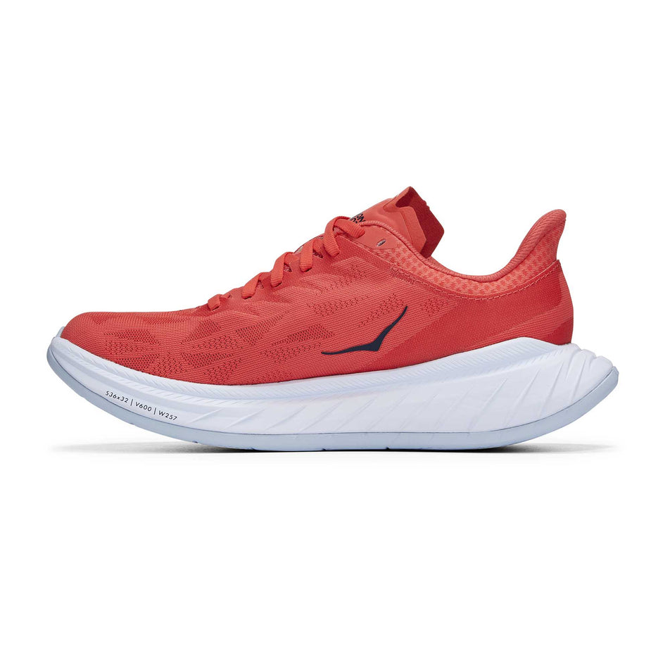 Medial side of the right shoe from a pair of women's Hoka Carbon X 2 (6901956018338)