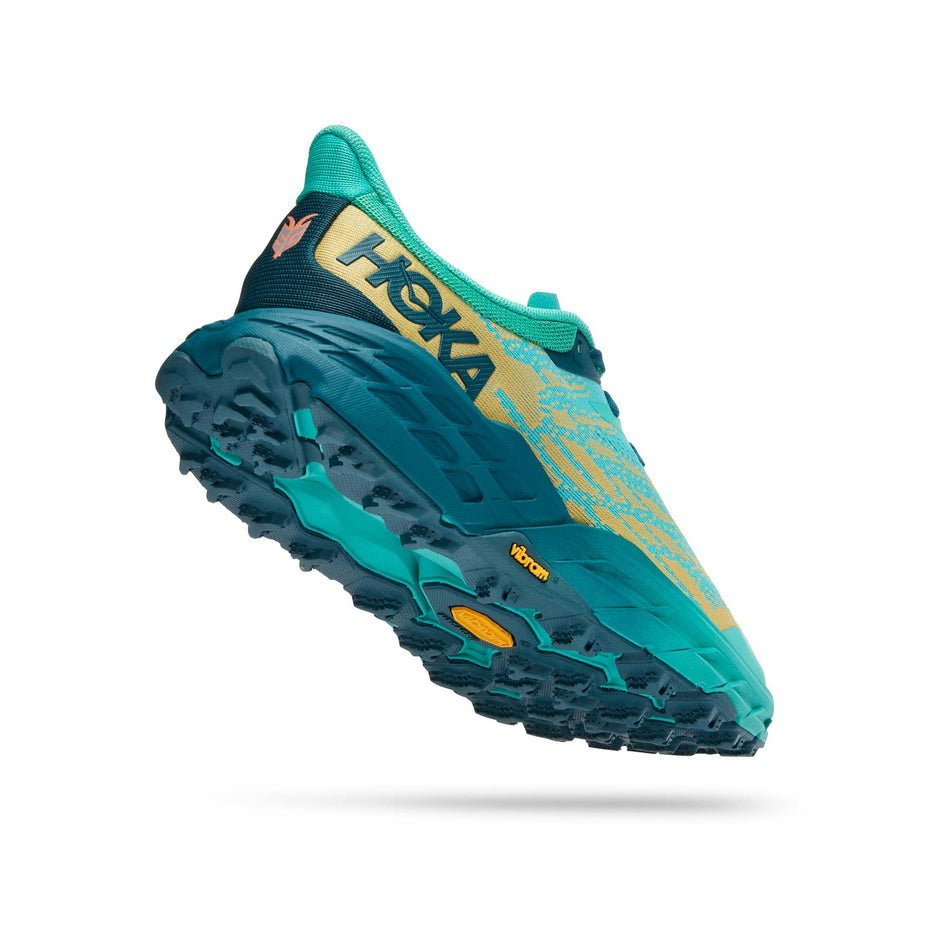 Midsole view of women's hoka speedgoat 5 running shoes in blue (7527136395426)