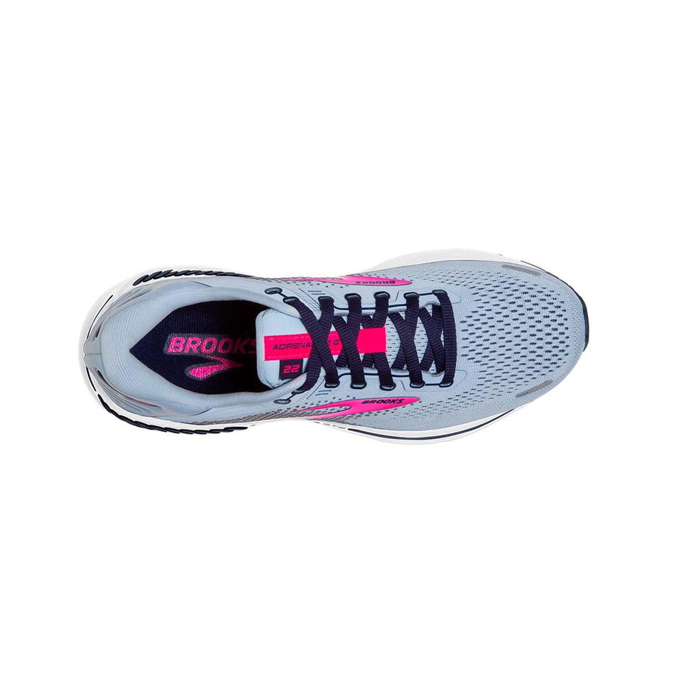Upper view of women's brooks adrenaline gts 22 running shoes in blue (7511153016994)