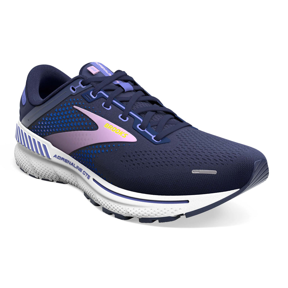 Right shoe anterior angled view of Brooks Women's Adrenaline GTS 22 1D Running Shoes in blue (7709870850210)