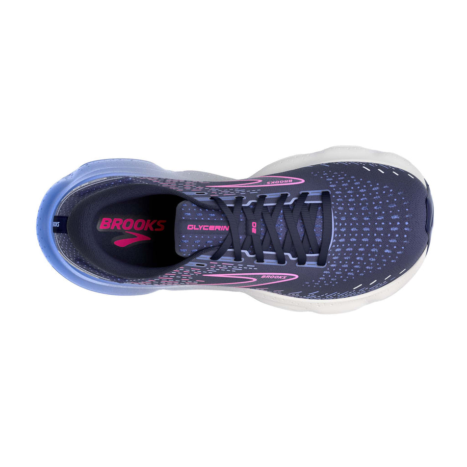 Right shoe upper view of Brooks Women's Glycerin 20 Running Shoes in blue. (7725148897442)