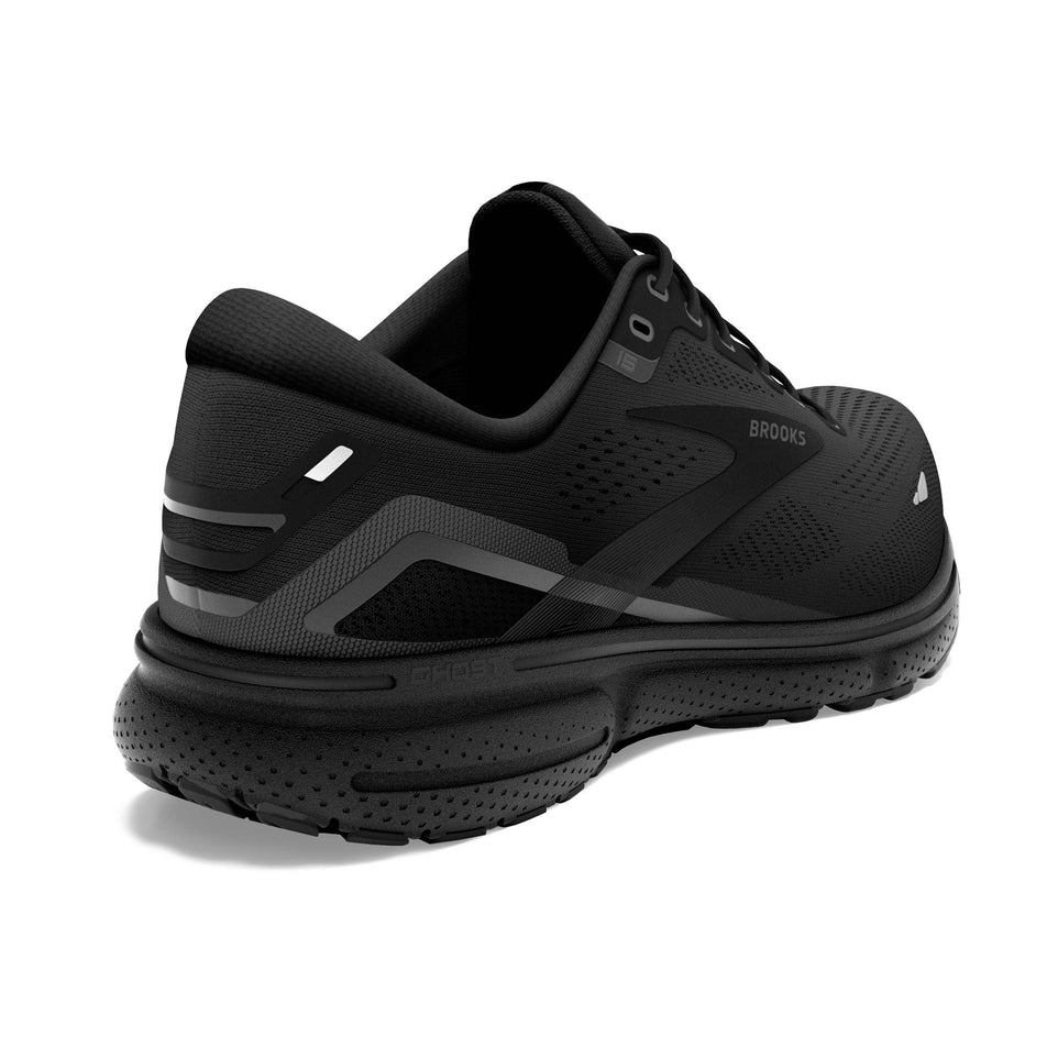 Right shoe posterior angled view of Brooks Women's Ghost 15 Running Shoes in black (7705939116194)