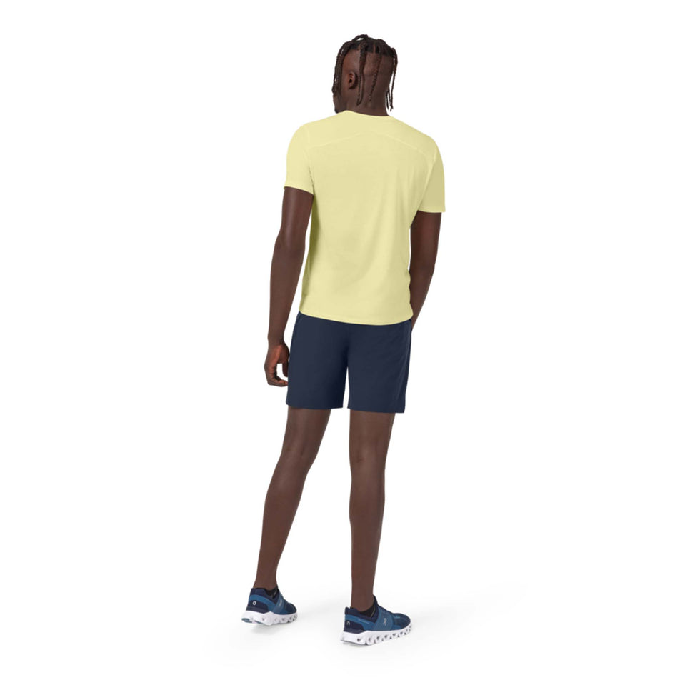 Back model view of men's on hybrid shorts in blue (7489120764066)