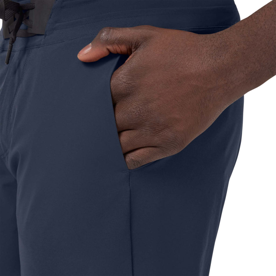 Side pocket view of men's on hybrid shorts in blue (7489120764066)