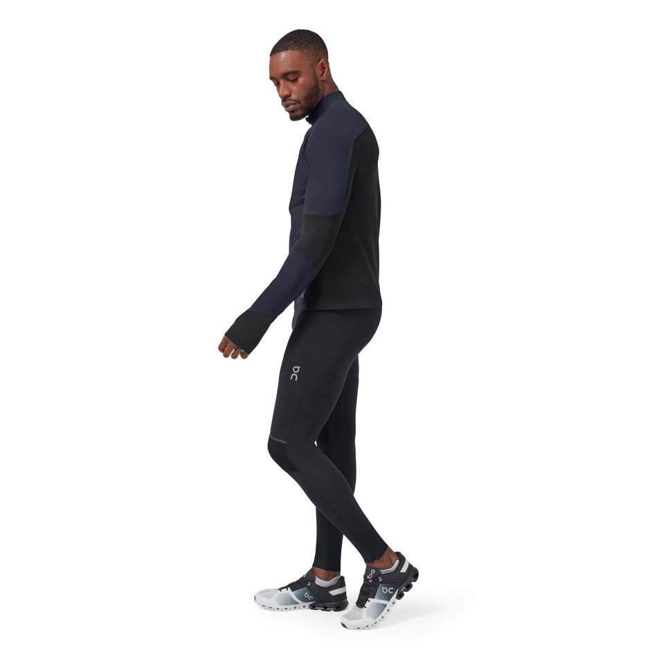Side leg model view of men's on tights long 2.0 in black (7511219175586)