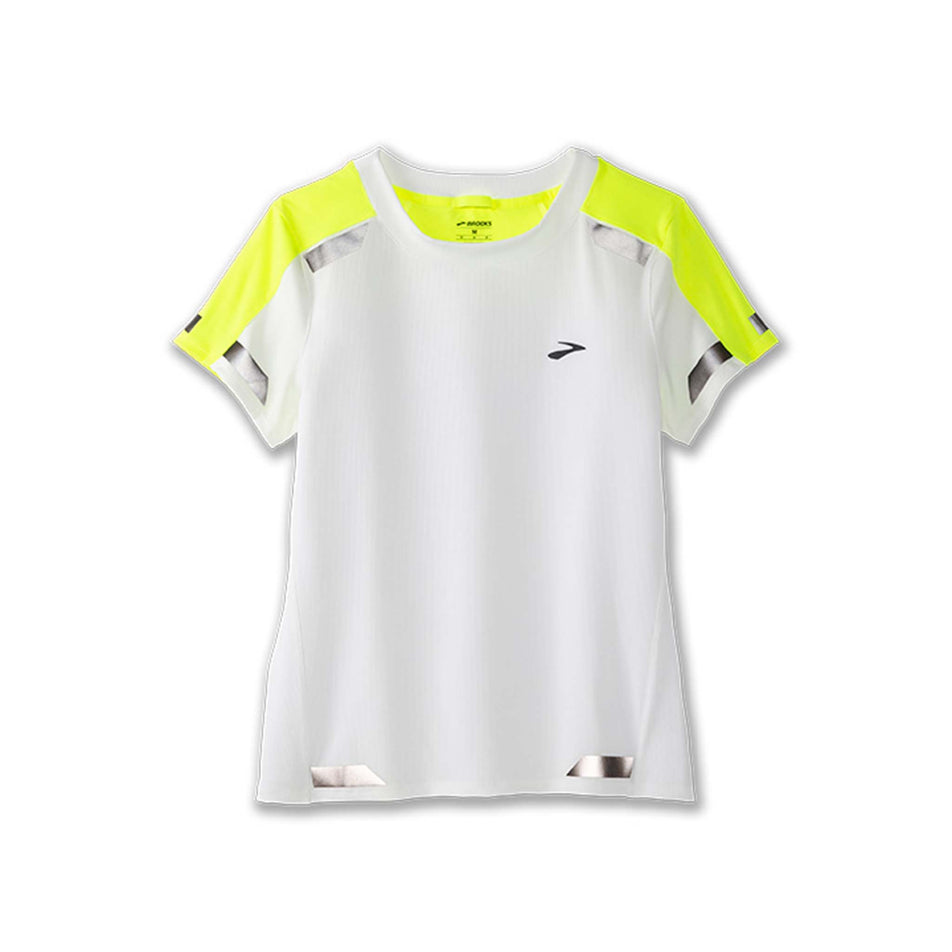 Front view of Brooks Women's Run Visible Short Sleeve in white (7599100985506)
