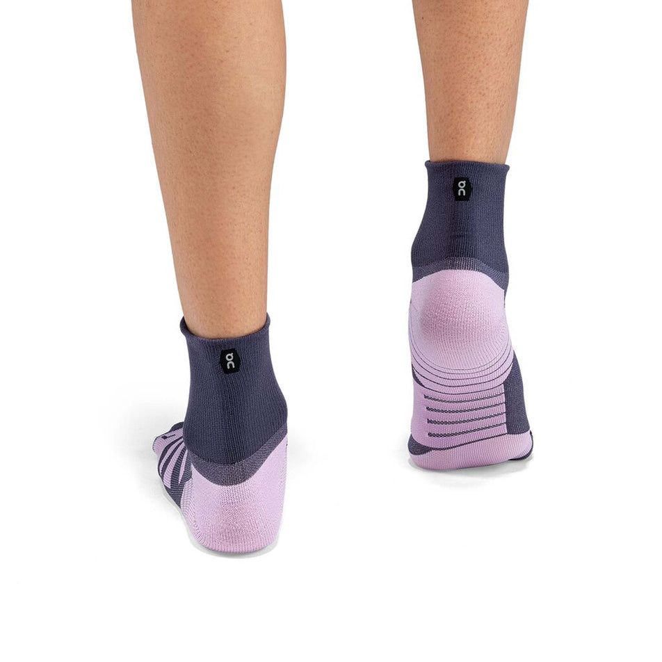 Posterior pair view of On Women's Performance Mid Running Sock in purple (7520271368354)