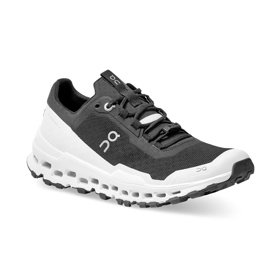 Right shoe anterior angled view of On Men's Cloudultra Running Shoes in black (7674915324066)