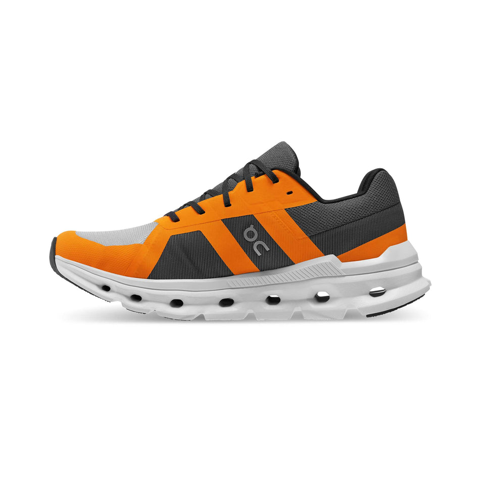 Right shoe medial view of On Men's Cloudrunner Running Shoes in grey (7525333237922)