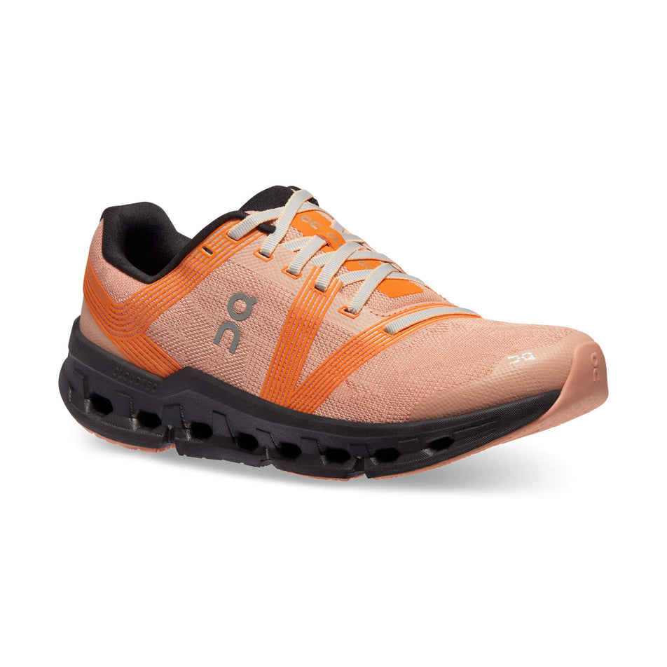Anterior angled view of women's on cloudgo running shoes in pink (7525315543202)