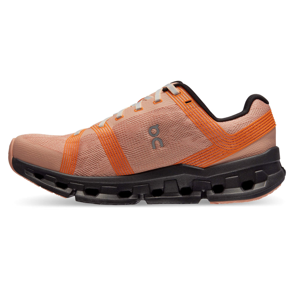 Medial view of women's on cloudgo running shoes in pink (7525315543202)