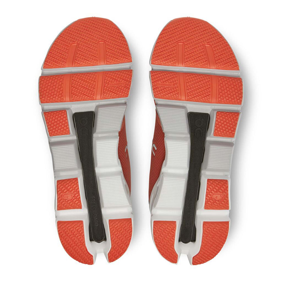 Pair outsole view of On Men's Cloudflyer 4 Running Shoes in orange (7671578591394)