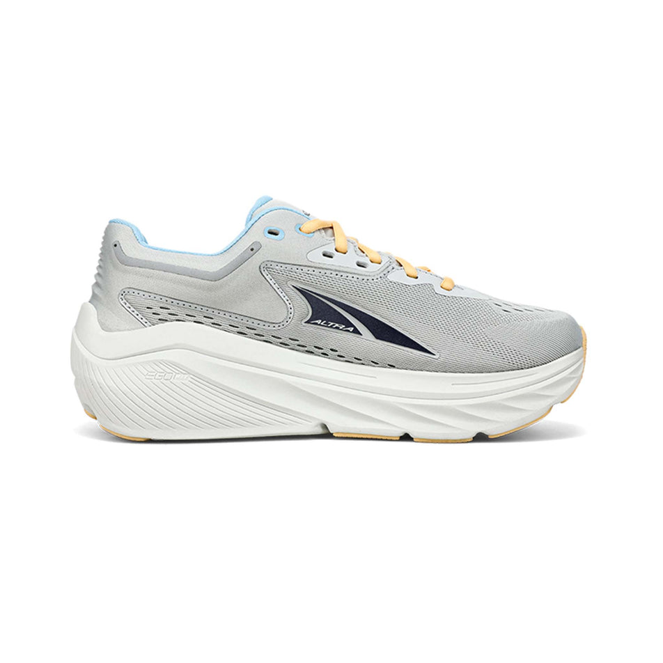 Left shoe medial view of Altra Women's Via Olympus Running Shoes in grey. (7704299700386)