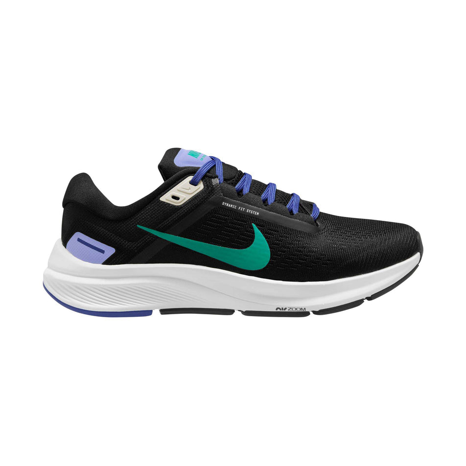 Lateral view of women's nike air zoom structure 24 running shoes in black (7516557410466)