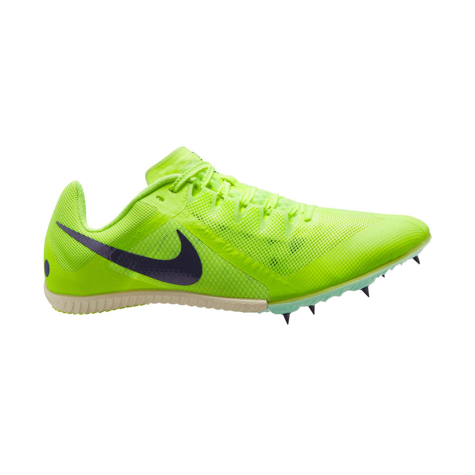 Right shoe lateral view of Nike Unisex Zoom Rival Multi Track Spikes in green (7669995077794)