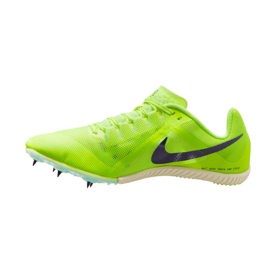 Right shoe medial view of Nike Unisex Zoom Rival Multi Track Spikes in green (7669995077794)