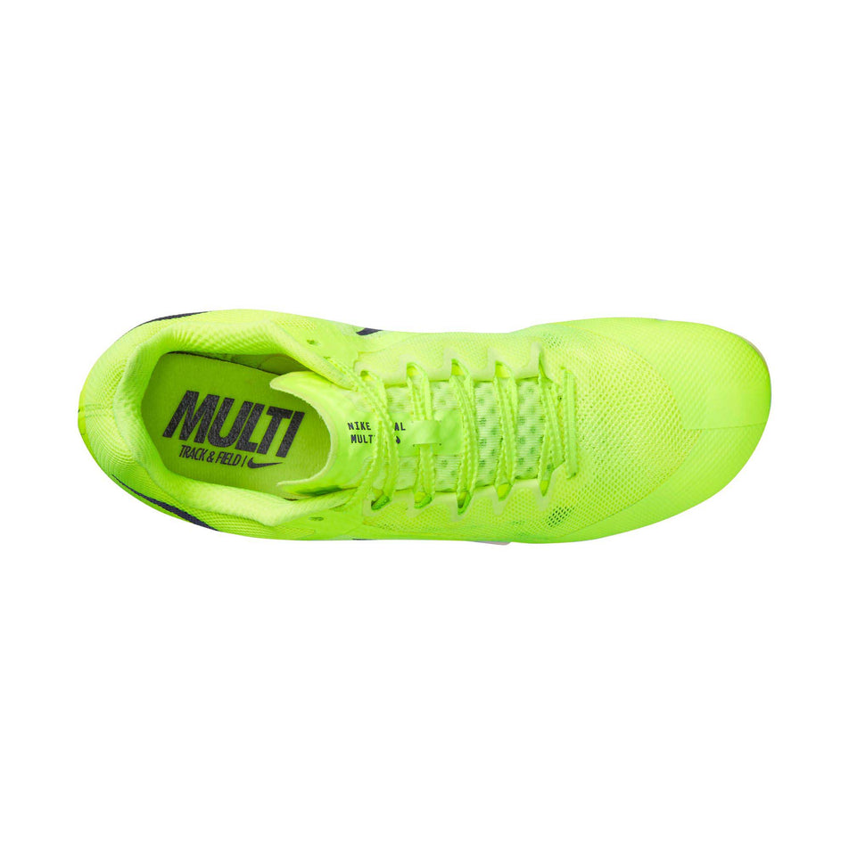 Right shoe upper view of Nike Unisex Zoom Rival Multi Track Spikes in green (7669995077794)
