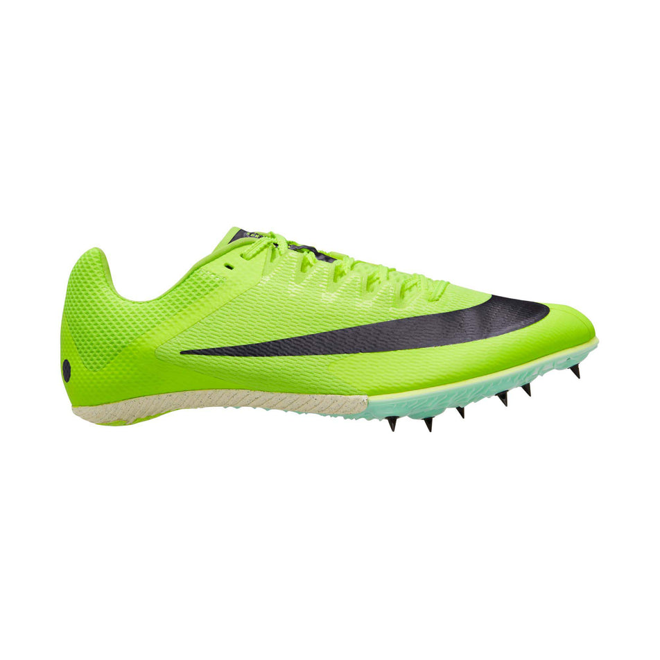 Right shoe lateral view of Nike Unisex Zoom Rival Sprint Track Spikes in green (7670009004194)