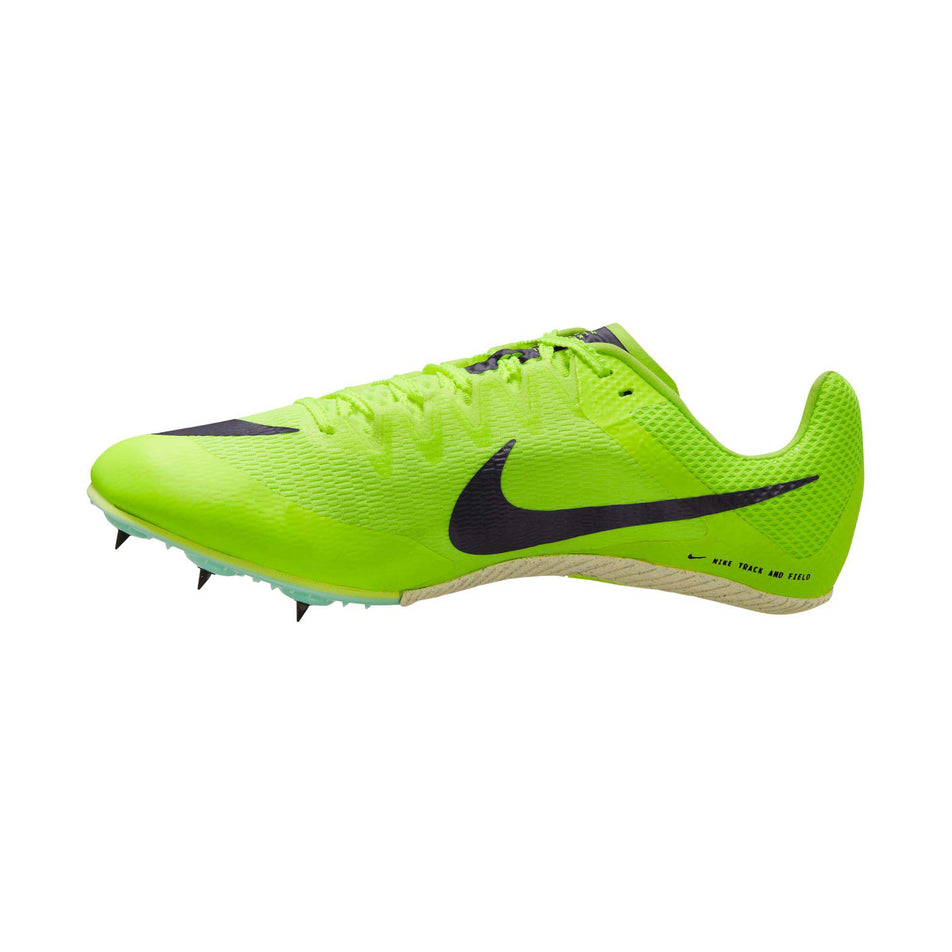 Right shoe medial view of Nike Unisex Zoom Rival Sprint Track Spikes in green (7670009004194)