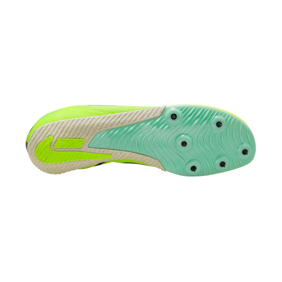 Right shoe outsole view of Nike Unisex Zoom Rival Sprint Track Spikes in green (7670009004194)