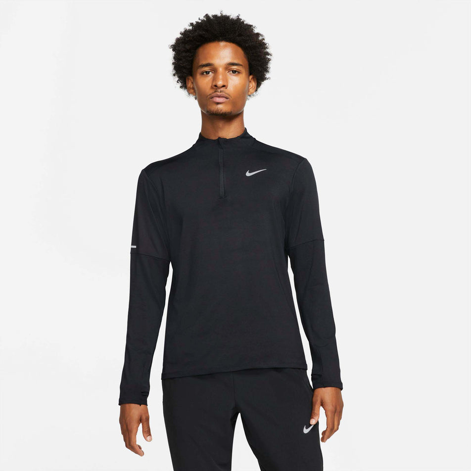 Front view of Nike Men's Dri-Fit Element Top HZ in black (7682948366498)