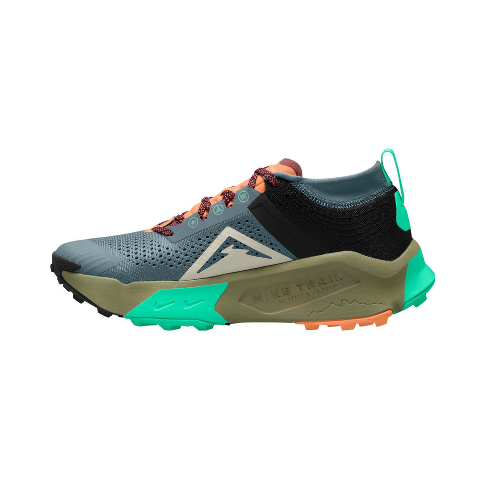 Right shoe medial view of Nike Men's ZoomX Zegama Trail Running Shoes in grey (7671200219298)