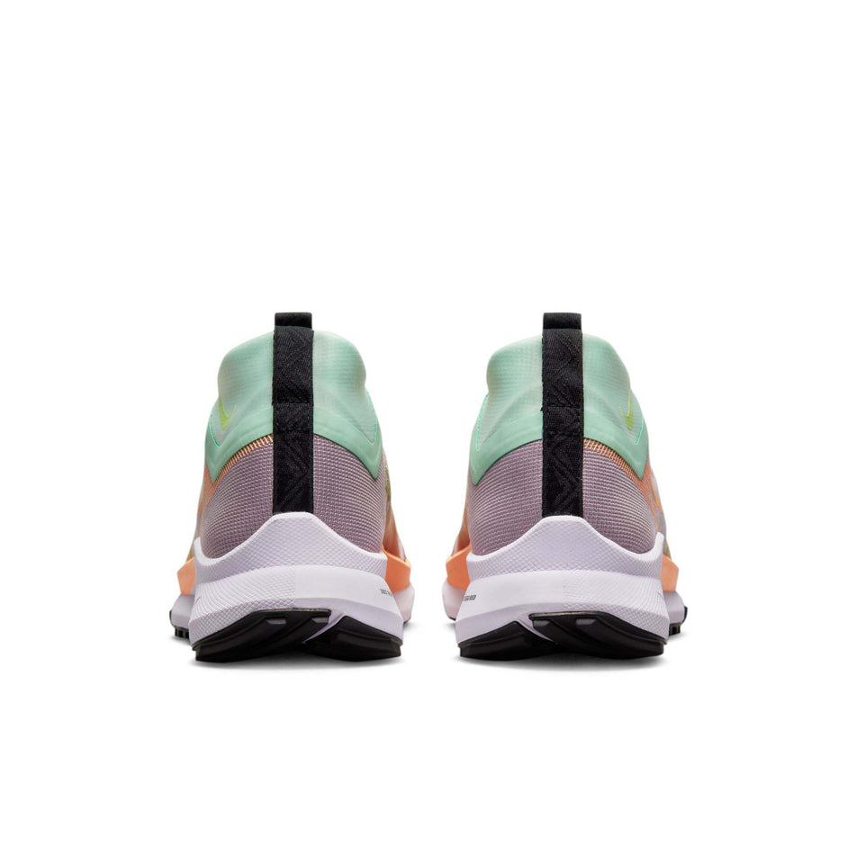 Posterior view of women's react pegasus trail 4 gore-tex runnning shoes in purple (7600271753378)