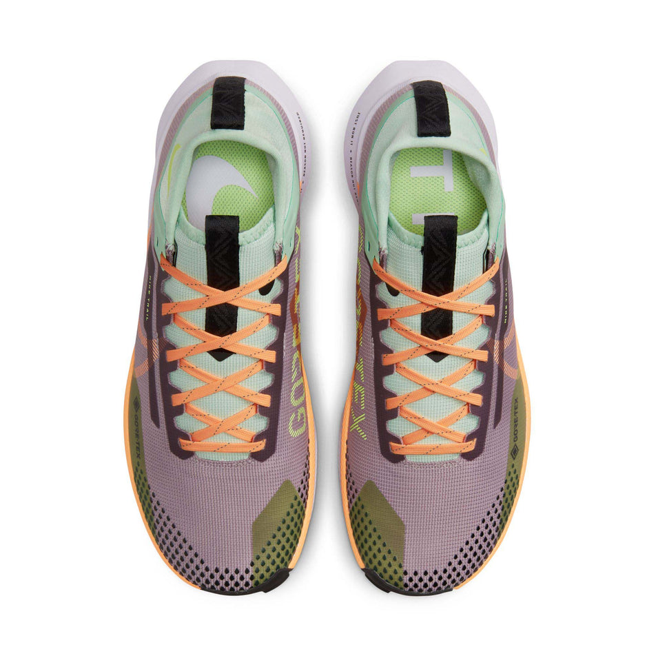 Upper view of women's react pegasus trail 4 gore-tex runnning shoes in purple (7600271753378)