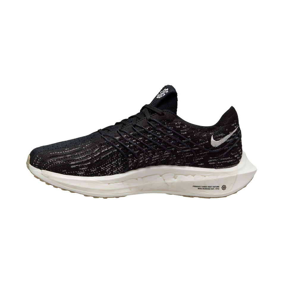 Medial view of women's nike pegasus turbo next nature running shoes in black (7527232405666)