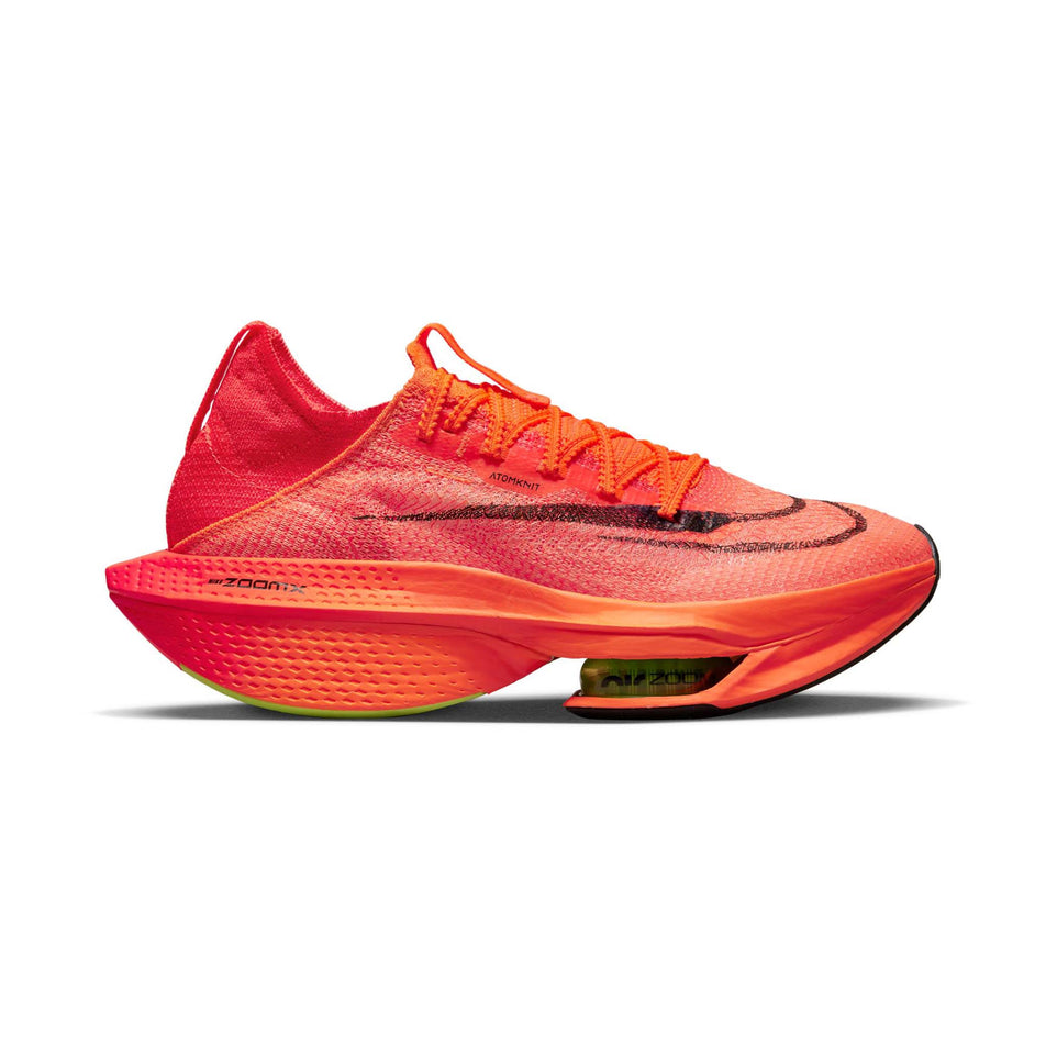 Lateral view of women's nike air zoom alphafly next% flyknit 2 running shoes in orange (7600235315362)