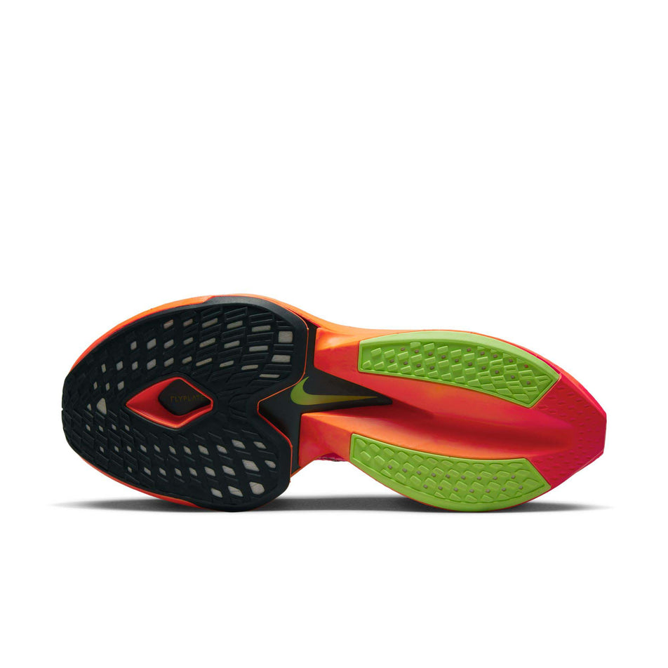 Outsole view of women's nike air zoom alphafly next% flyknit 2 running shoes in orange (7600235315362)