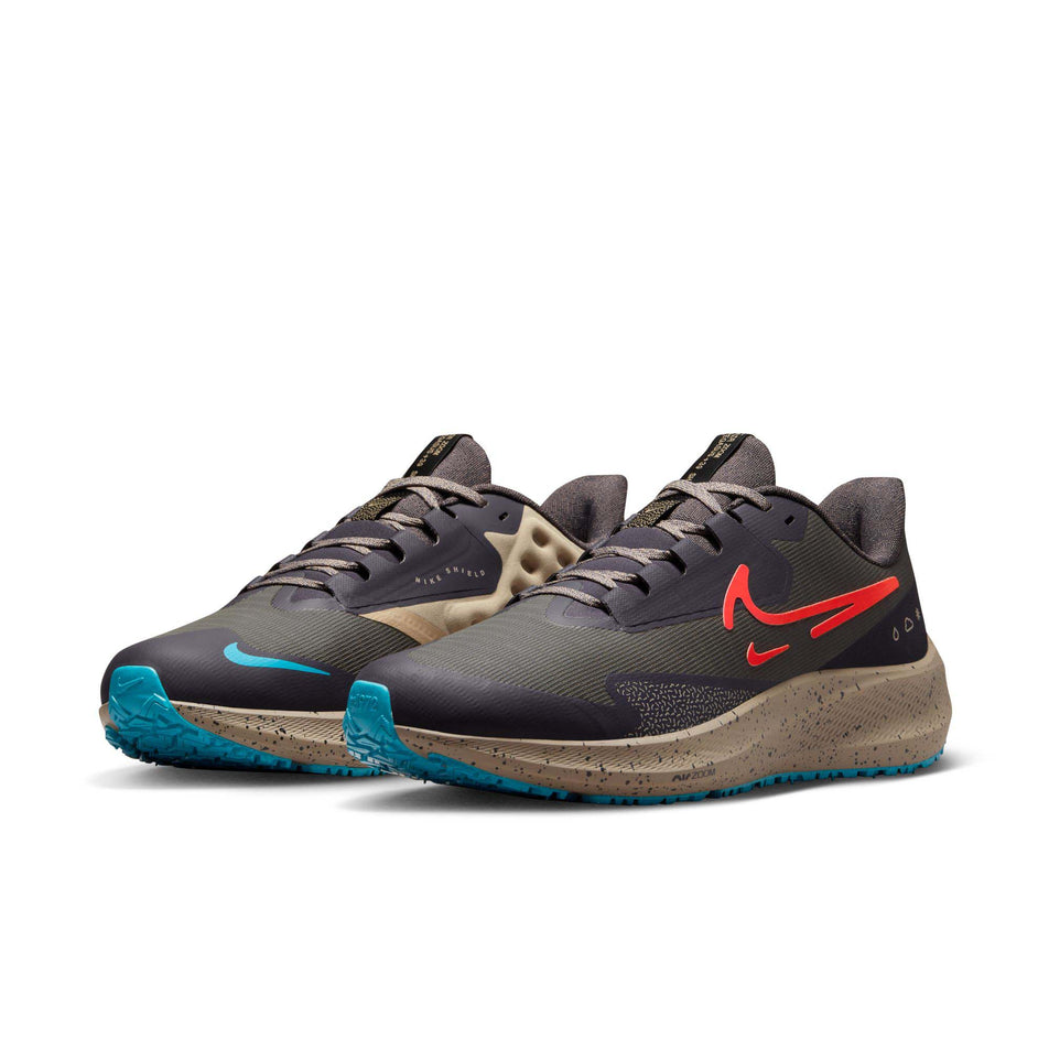 Pair anterior angled view of Nike Men's Air Zoom Pegasus 39 Shield Running Shoes in grey (7671077929122)