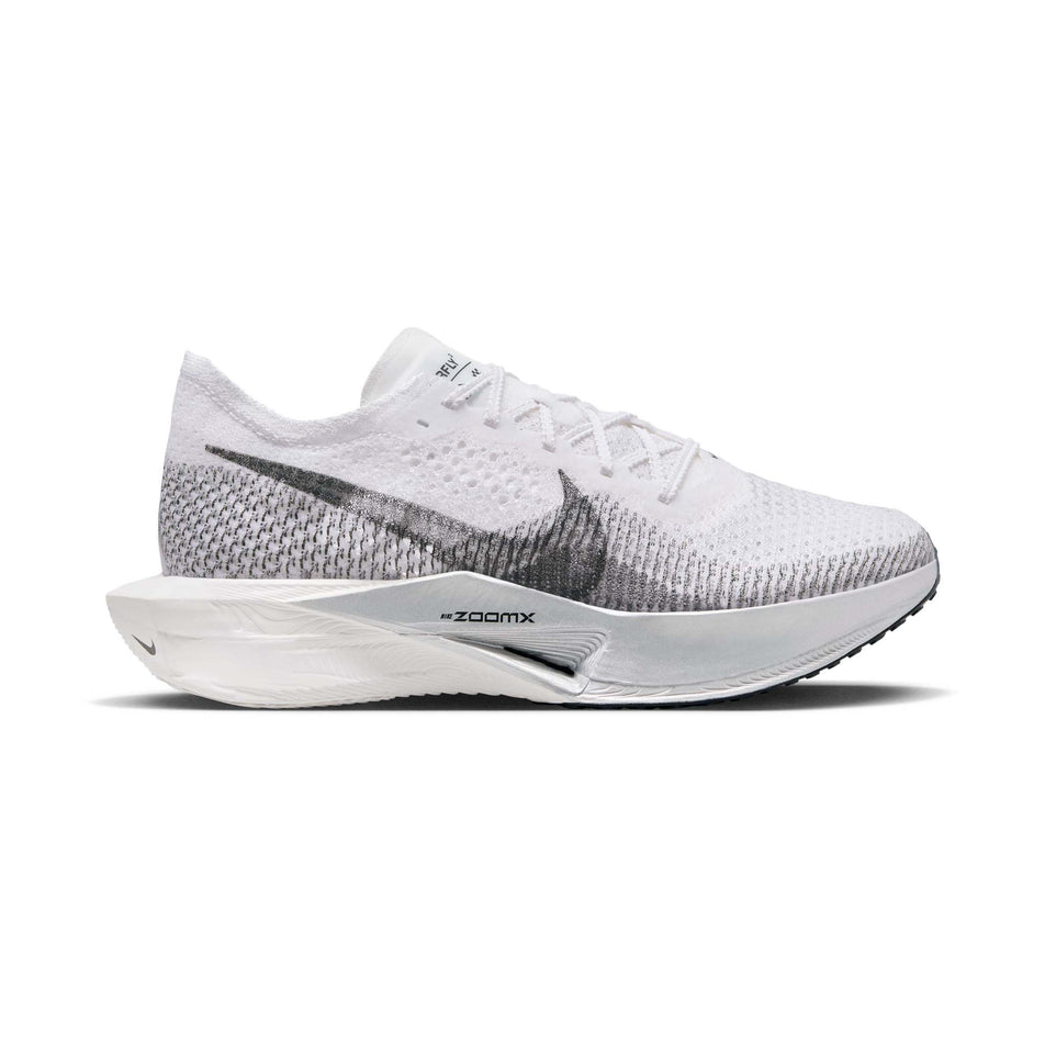 Lateral side of the right shoe from a pair of Nike Women's Vaporfly 3 Road Racing Shoes in the White/DK Smoke Grey-Particle Grey colourway (7867364049058)