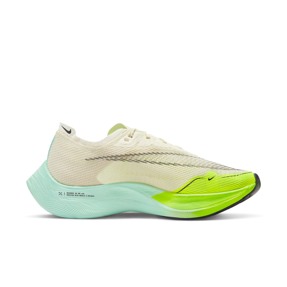 Medial side of the left shoe from a pair of women's Nike ZoomX Vaporfly Next% 2 Running Shoes (7516175564962)