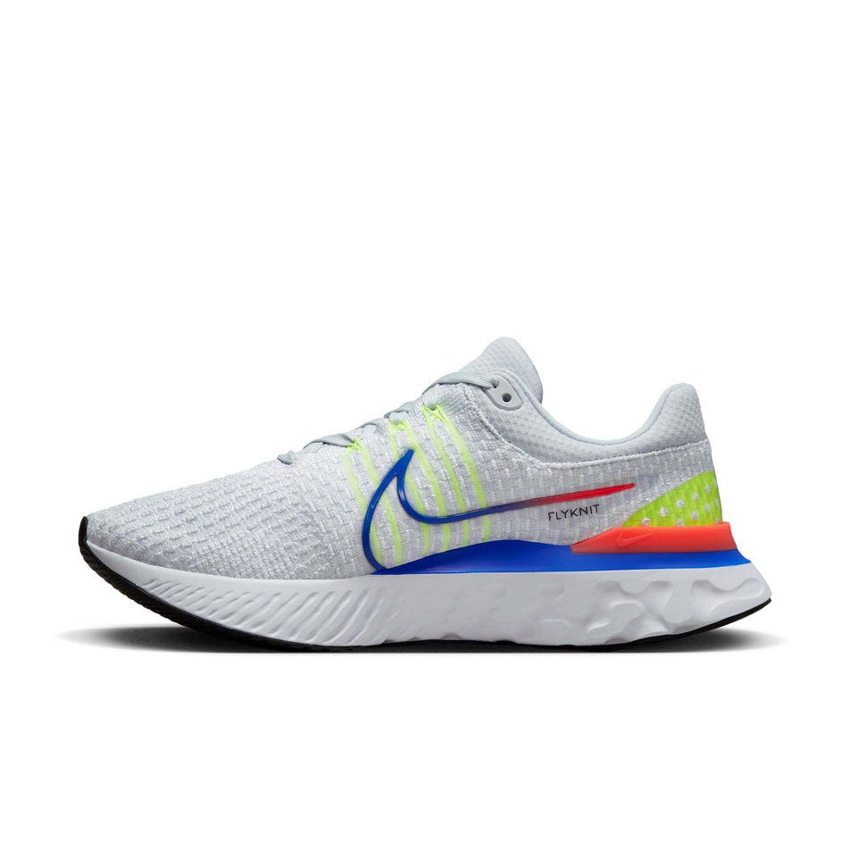 Medial view of men's nike react infinity run flyknit 3 running shoes in white (7528198996130)