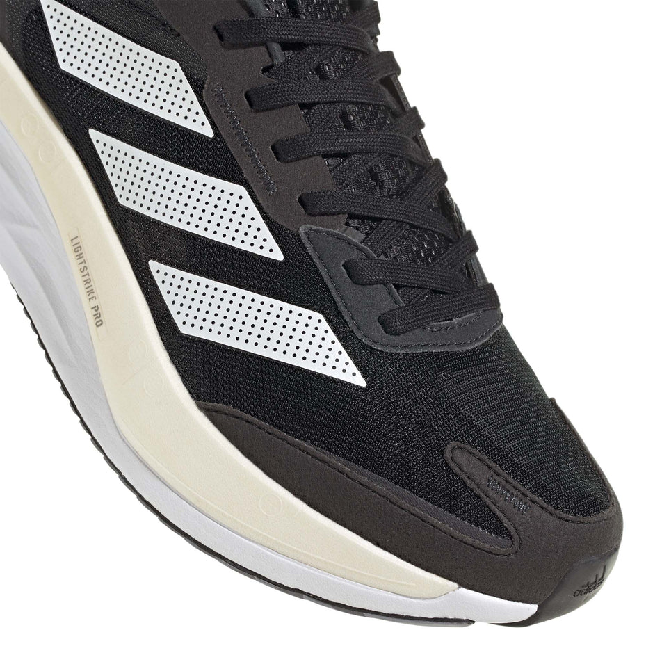 Toebox view of men's adidas adizero boston 11 running shoes in black (7510265299106)