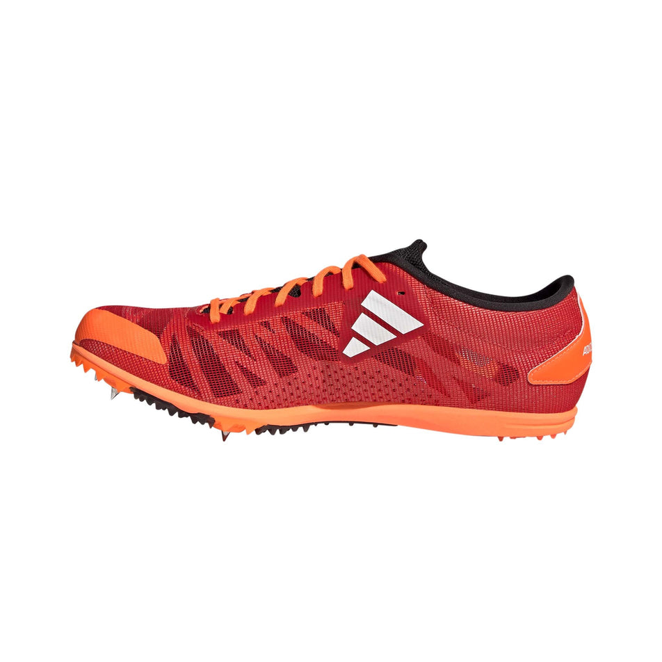 Right shoe medial view of adidas unisex adizero XCS Running Shoes in red (7595150770338)