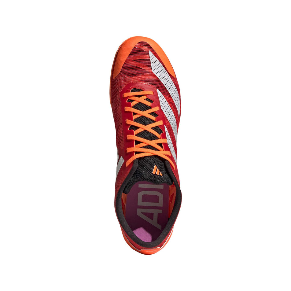 Right shoe upper view of adidas unisex adizero XCS Running Shoes in red (7595150770338)