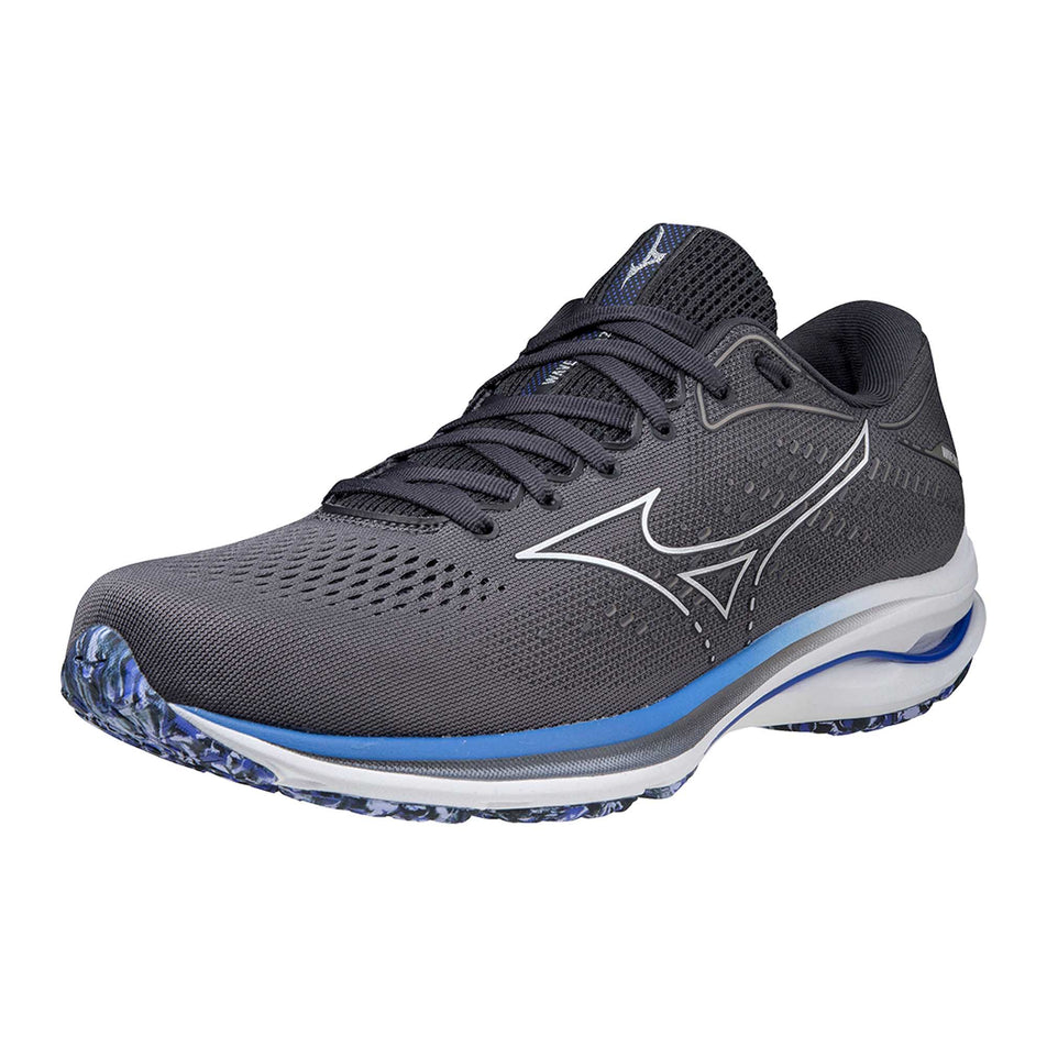 Anterior view of men's mizuno wave rider 25 running shoes (6882947137698)