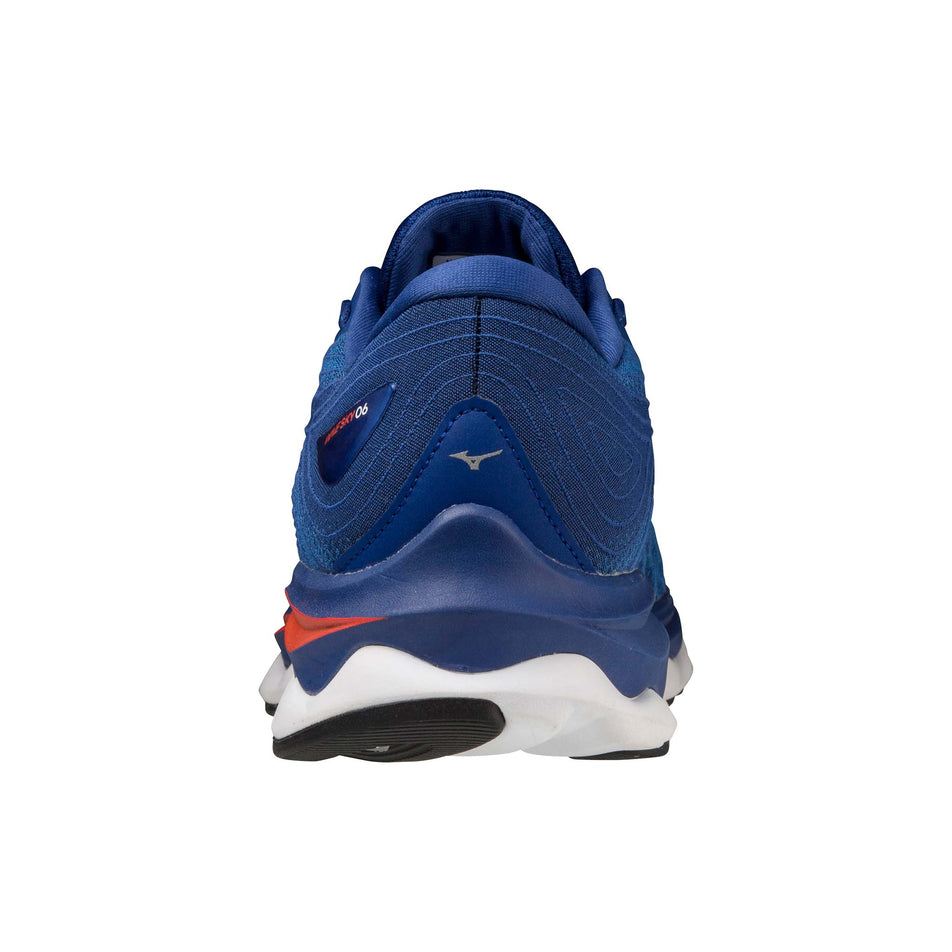 Posterior view of Mizuno Men's Wave Sky 6 Running Shoes in blue (7599151055010)