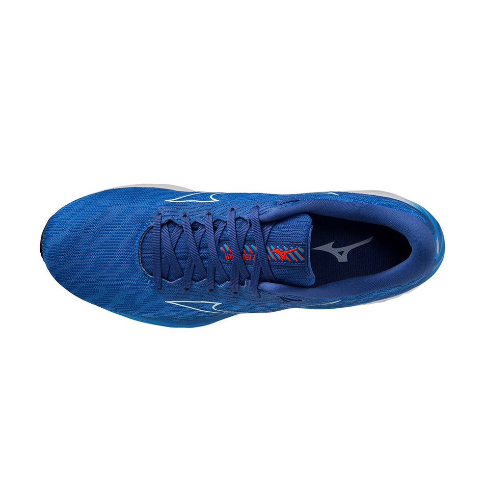 Left shoe upper view of Mizuno Men's Wave Rider 26 Running Shoes in blue (7599149645986)