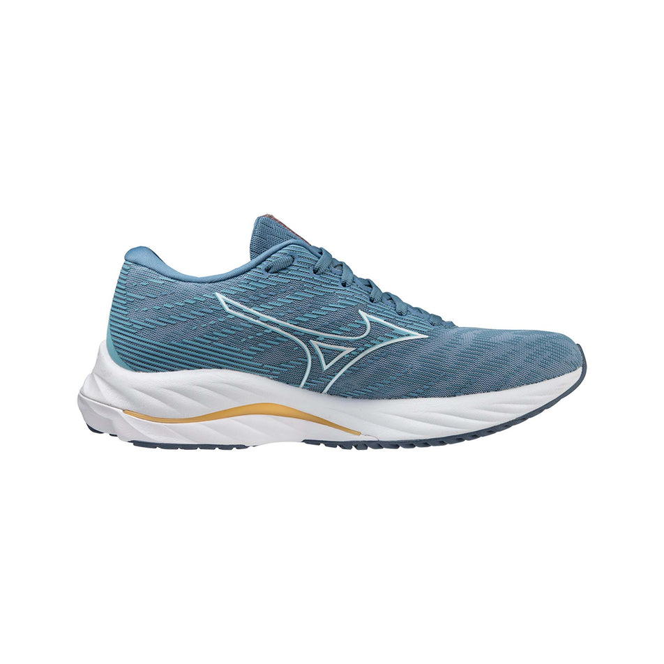 Medial view of Mizuno Women's Wave Rider 26 Running Shoes in blue (7599151906978)