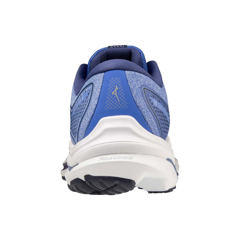 Posterior view of women's mizuno wave inspire 18 running shoes in blue (7511283171490)